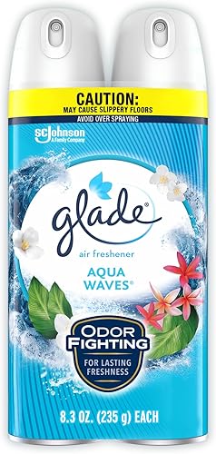 Glade Ambientador en aerosol para habitación que combate el olor, Aqua Waves, 8.3 onzas, 2 unidades