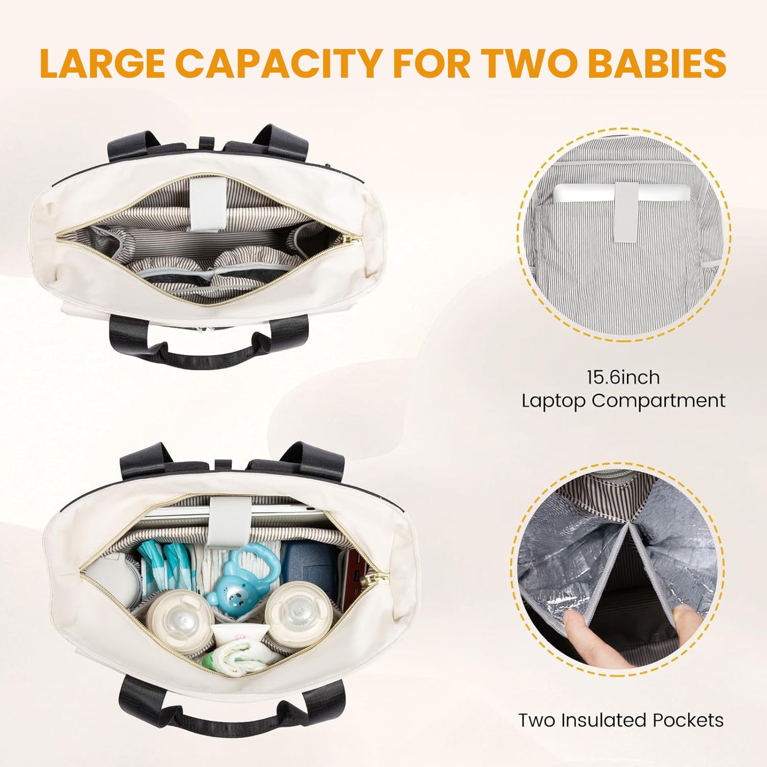 Birch & Co. Diaper Bag for Mothers for Travel – Baby Bag - Stylish Waterproof Baby Backpack with Insulated Compartments, Changing Mat, Spacious for Daily & Travel Use, BlackBrownWhite - Image 5 thumbnail