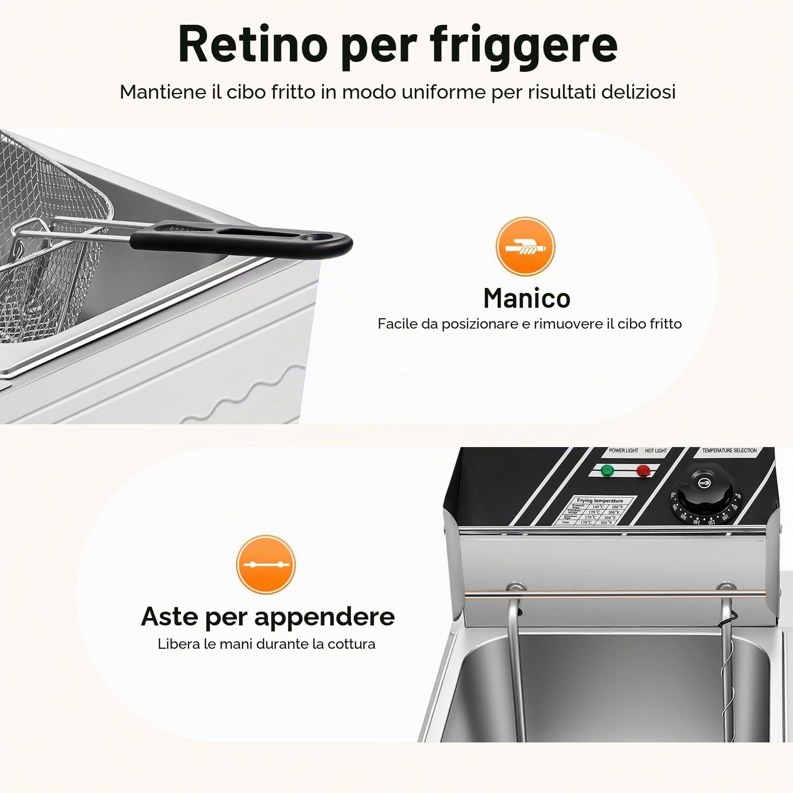 Friggitrice Elettrica Commerciale 2 Vasche da 12 L 2,5 KW Friggitrice ad Olio in Inox con 2 Cesti per Friggitrice e Tempo Regolabile 60-200 °C per Rondelle di Cipolla fritta di Pollo Snack Bar