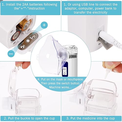 Miniatura 6 de Nebulizador portátil  Nebulizador con boquilla para niños y adultos, nebulizador inhalador de vapor con un conjunto de kits de uso en el hogar,