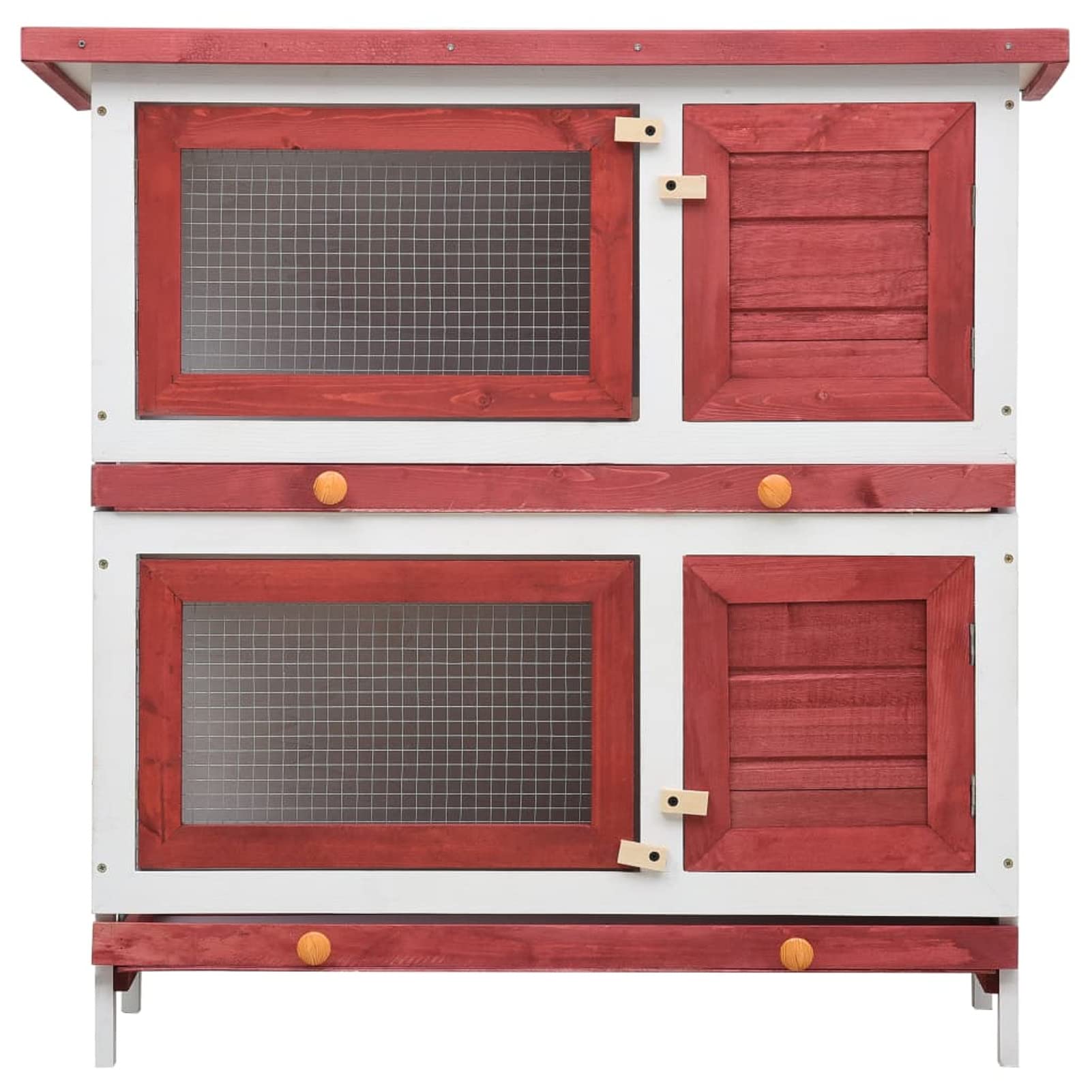 Conigliera in Legno, Conigliera da Esterno, Conigliera da Esterno per Conigli, Pollaio da Legno con 4 Porte Rosso in Legno