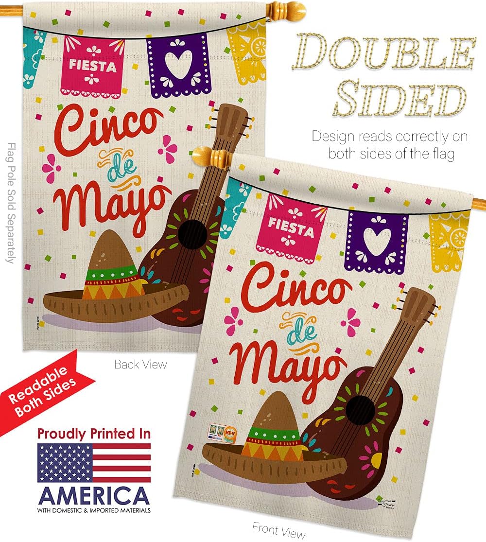 Fiesta Cinco de Mayo Garden House Flags Set Summertime Party Cactus Pinata Sombrero Mexican Outdoor Small Decorative Gift Yard Banner Double-Sided Made In USA 28 X 40