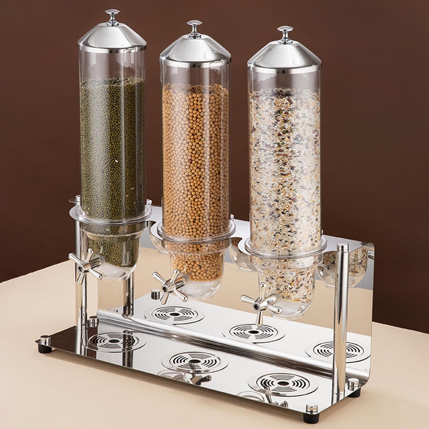 Triple Cereal Dispenser, Dry Food Storage Container with Stainless Steel Stand, Countertop Grain Dispenser for Oatmeal, Nuts, Snacks (Single Slot)