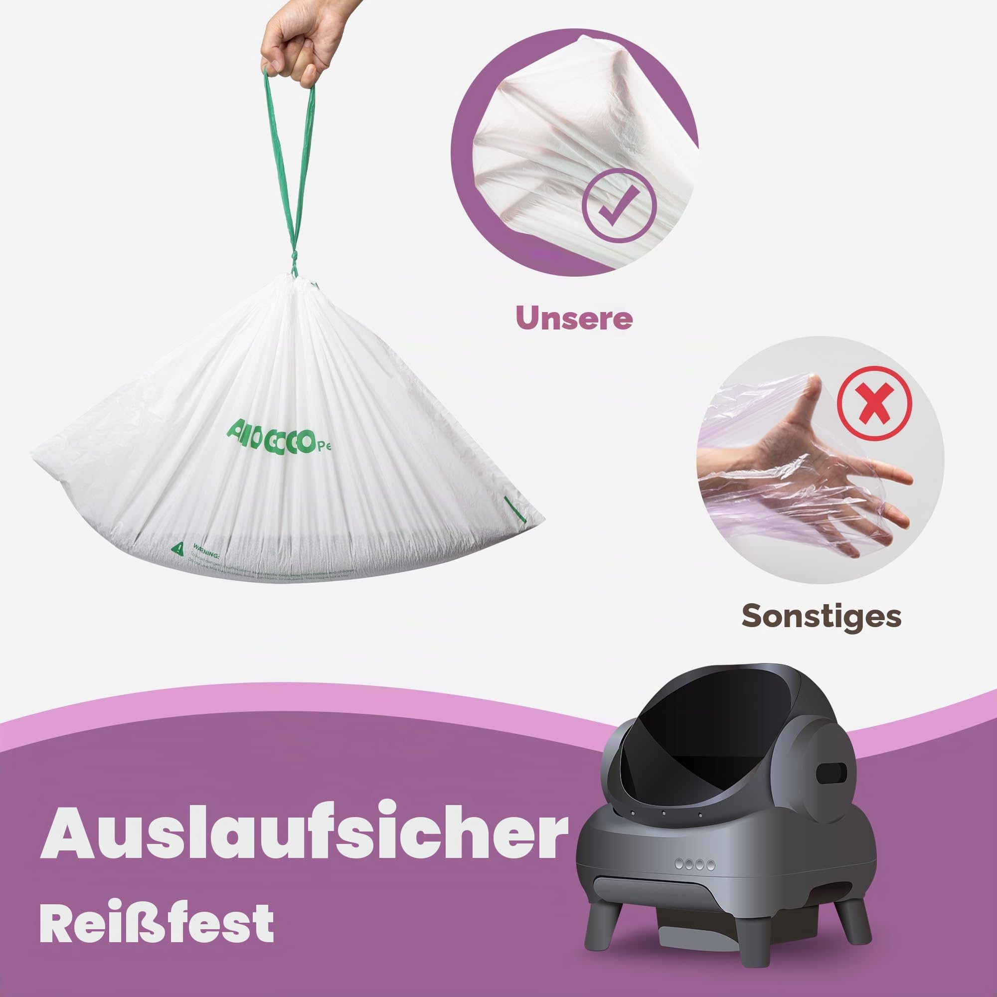 120 Stück Katzentoiletten kompatibel mit Neakasa M1 & Wozhio & Open-X Open-Top selbstreinigende Katzentoilette, ersetzt Abfallsäcke, Katzentoiletteneinlage, 68,6 x 33 cm