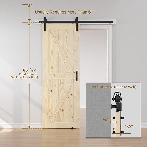 Miniatura 19 de SMARTSTANDARD Puerta corredera de granero de 30 x 80 pulgadas con kit de herrajes para puerta de granero de 5 pies incluido, puerta de madera maciza