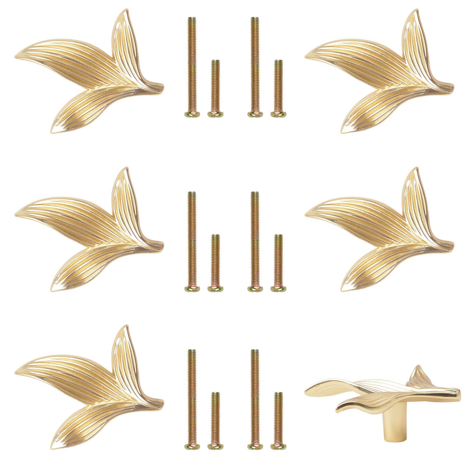 Morobor Gold 6Pcs Leaf Drawer Knobs Creative Cabinet Drawer Pulls Multifunctional Single Hole Zinc Alloy Knobs For Dresser Wardrobe Door Furniture Accessories