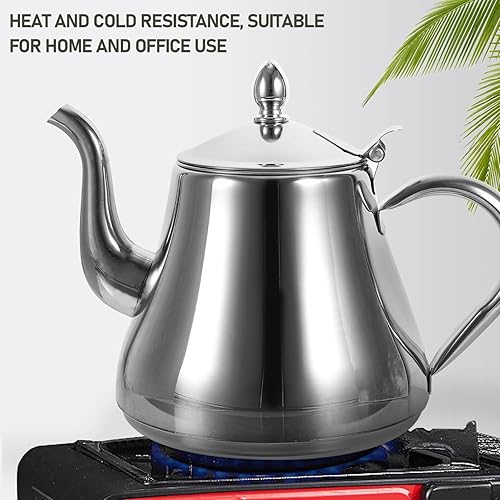 Miniatura 6 de UPKOCH Tetera de acero inoxidable para el hogar, tetera de acero inoxidable, hervidor de té de 1 litro, tetera plateada, tetera de café, tetera para