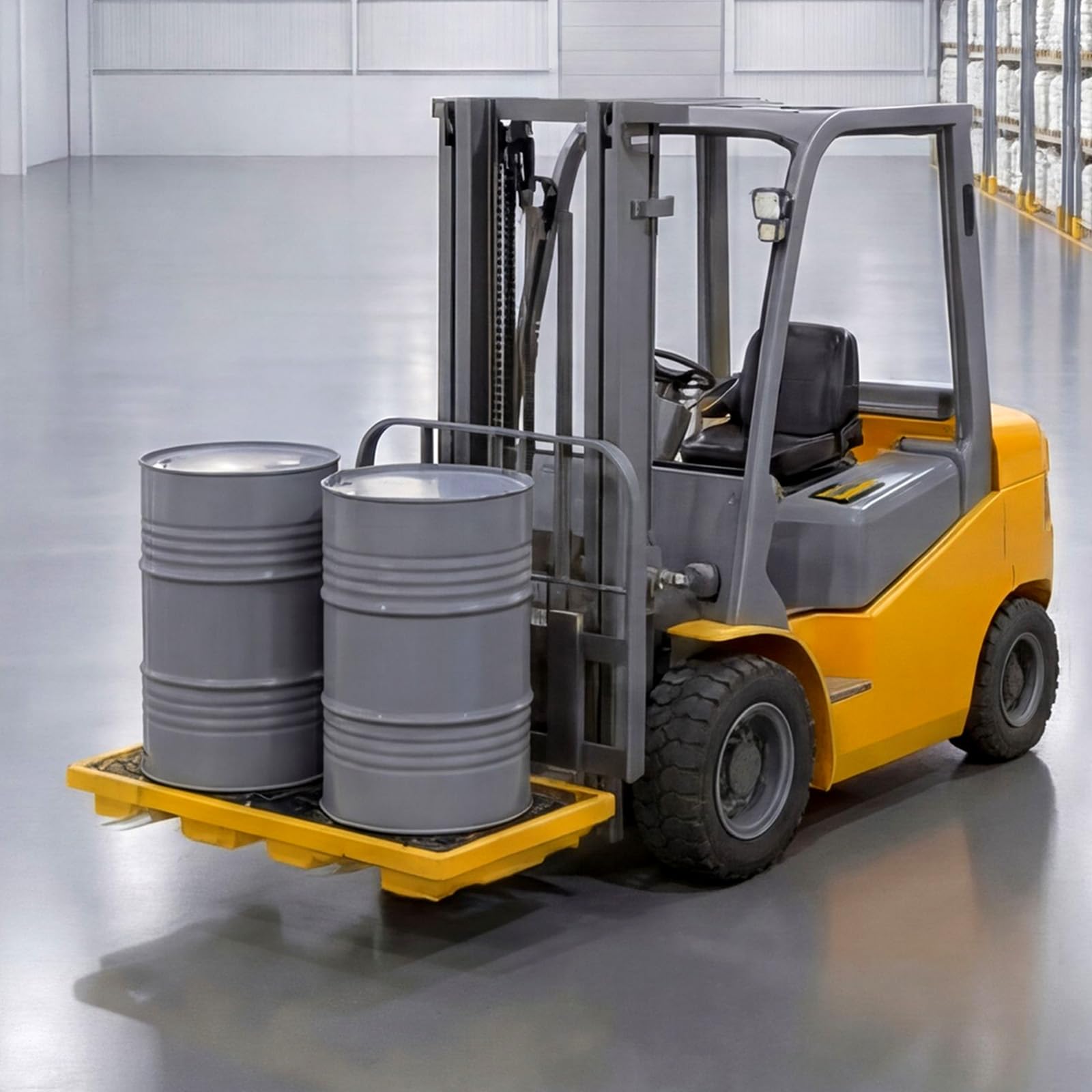 VEVOR Palette de Rétention pour 2 Fûts, Bac de Rétention avec Caillebotis et Drain, Plateforme de Déversement en PEHD à Profil Bas, Capacité 79,5 L, Charge Maximale 2000 kg, 1316x680x150 mm, Jaune