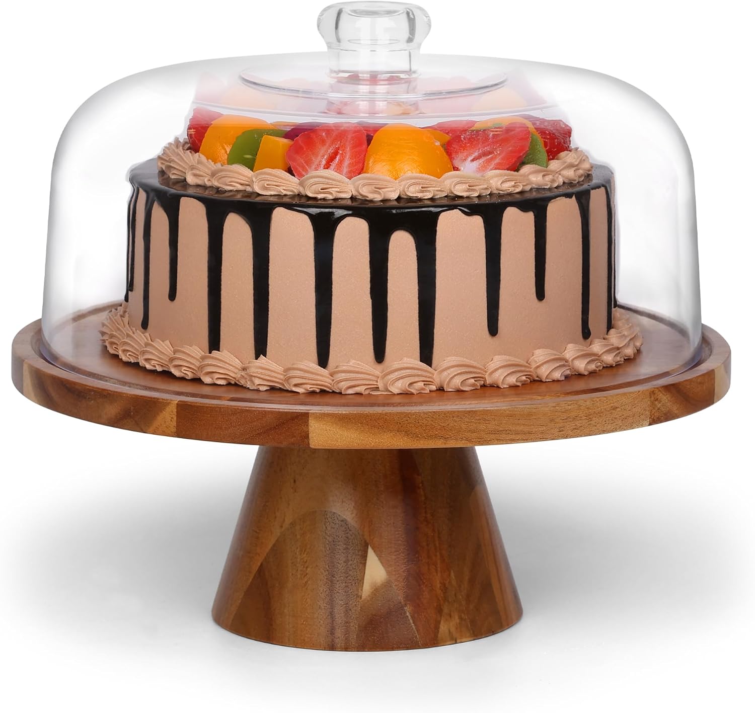 Bellsal Acacia Wood Cake Stand with Clear Acrylic Lid Dome Cover, 12in Cake Plate with Dome, Cake Display Stand with Cover, Cake Holder for Baking Gifts, Birthday Kitchen Party, Wedding Acrylic Dome -Footed