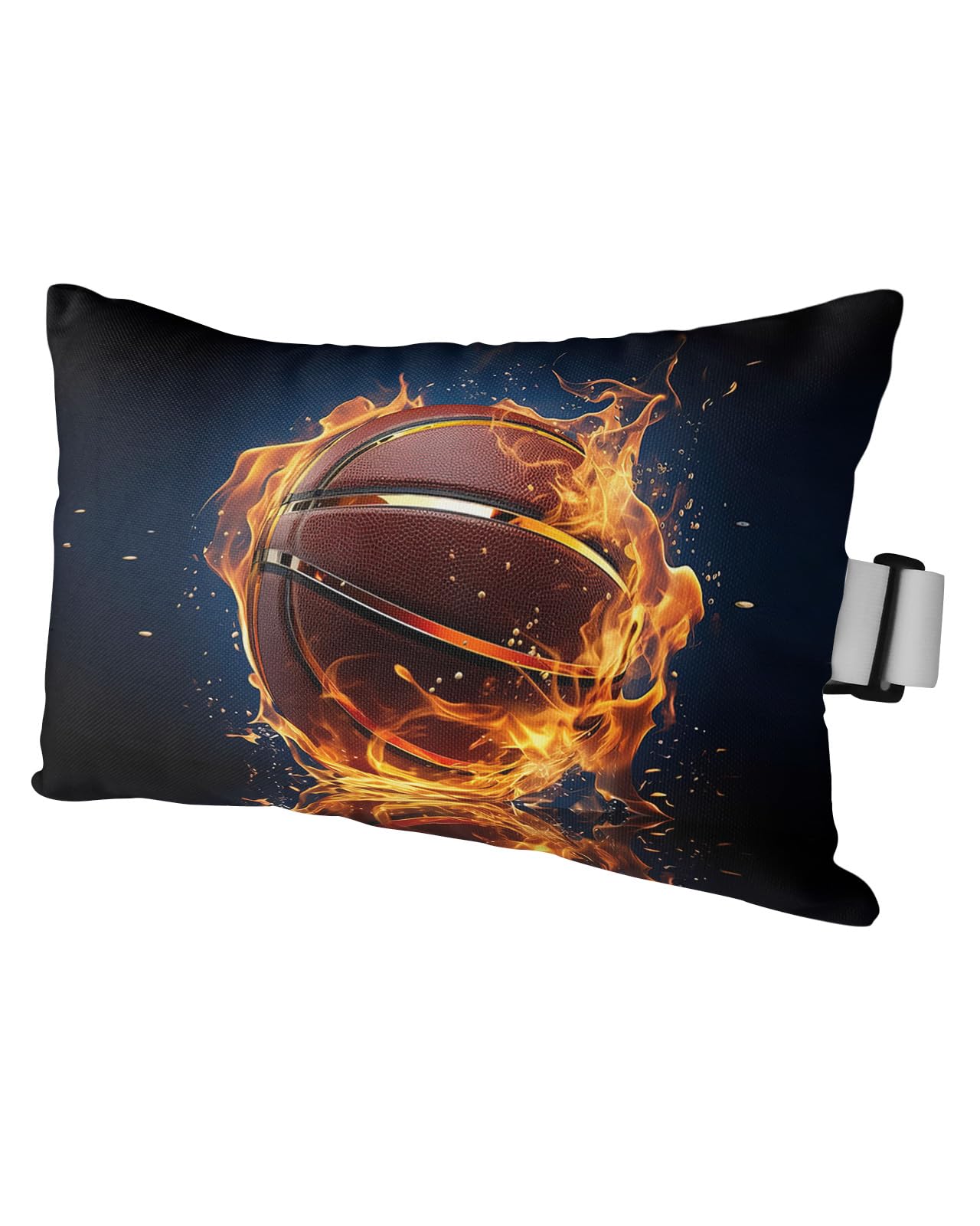 HERBED Outdoor Pillows Covers with Inserts Sports Theme Basketball on Fire Black Waterproof Pillow with Adjustable Strap Throw Pillows for Patio Furniture Pool Lounge Chair, 11x16 Inch, 1PCS