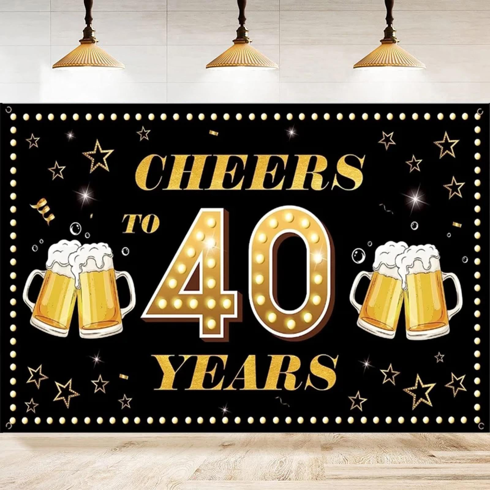 Cheers To 40 Years Tło Fotograficzne Happy 40th Birthday Dekoracja Dla Mężczyzn Kobiet Rocznica Tło Baner