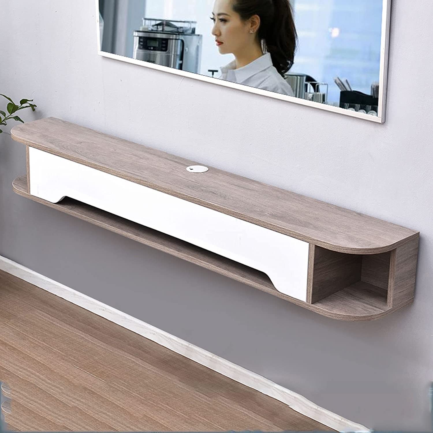 unità TV fissata al Muro Supporto TV Galleggiante Fissato al Muro, Centro di intrattenimento per Console multimediale Montato a Parete da 130 cm, Scaffale Set-Top Box, Passacavo Nascosto/Spazio