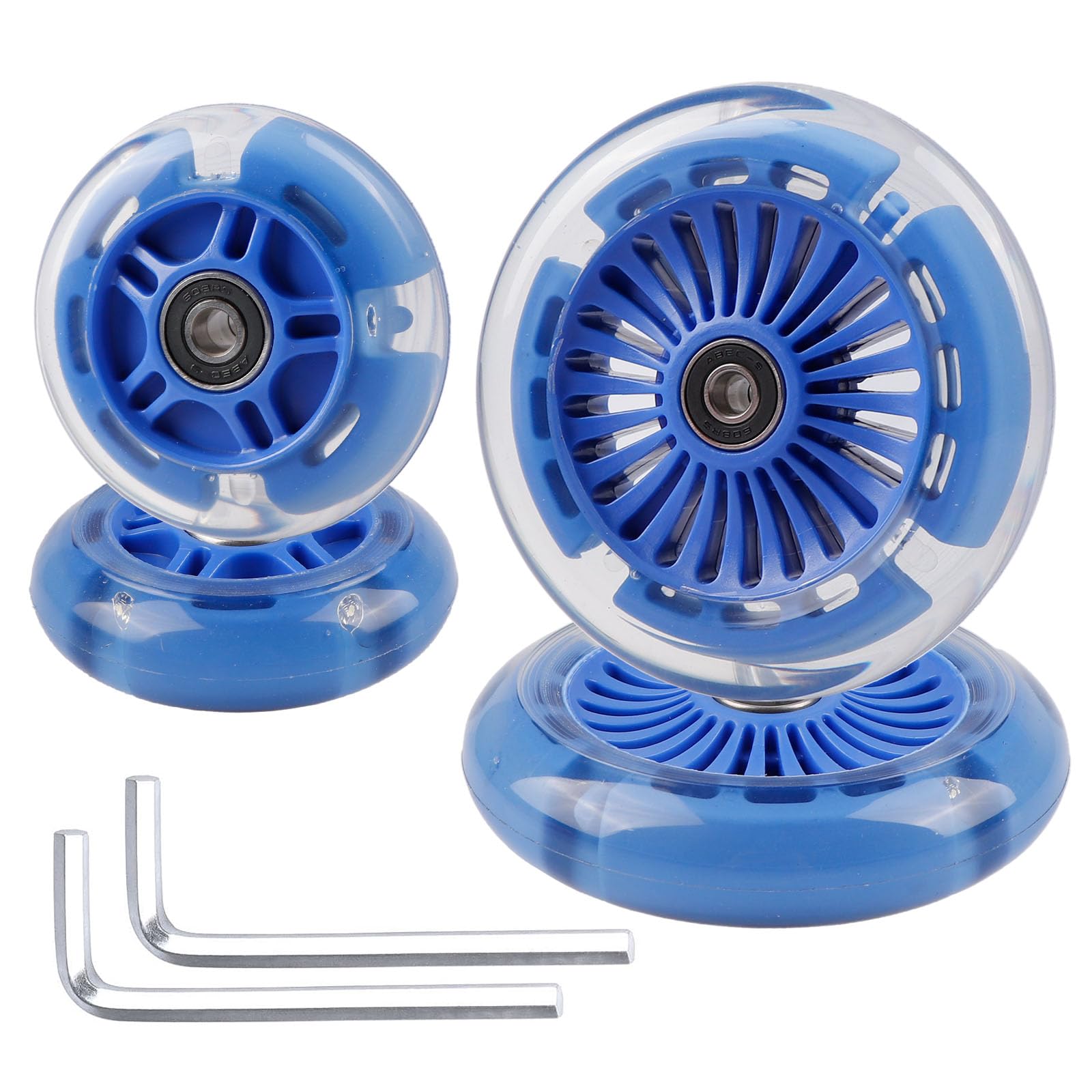 4-Pack Light Up Scooter Wheels - 120mm & 80mm White LED Replacement Wheel for Micro Mini Maxi Lascoota 3-Wheel Kick Scooter (Blue)