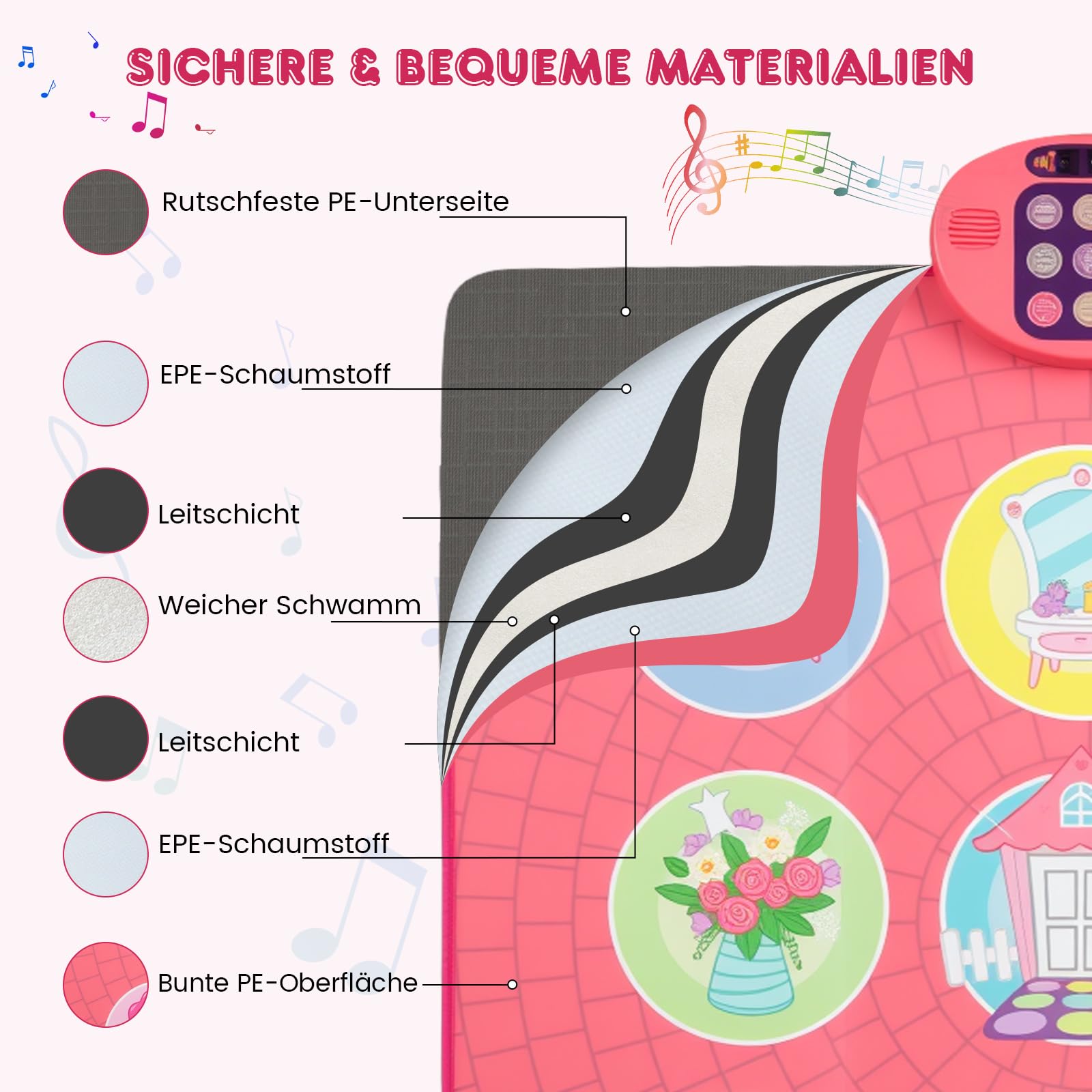 COSTWAY Mata do tańca dla dzieci, mata muzyczna z 5 trybami wyzwań i 9 dźwiękami fortepianu i 9 demo, urodziny, Boże Narodzenie, zabawka do tańca, prezent dla dziewcząt i chłopców od 3, 4, 5, 6, 7, 8