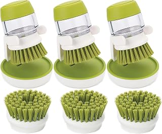 3 cepillos de cocina, cepillo de limpieza rellenable, cepillo de limpieza para apretar, cepillo con dispensador de detergente y soporte, cepillo de cocina para vajilla, olla, sartenes, fregadero