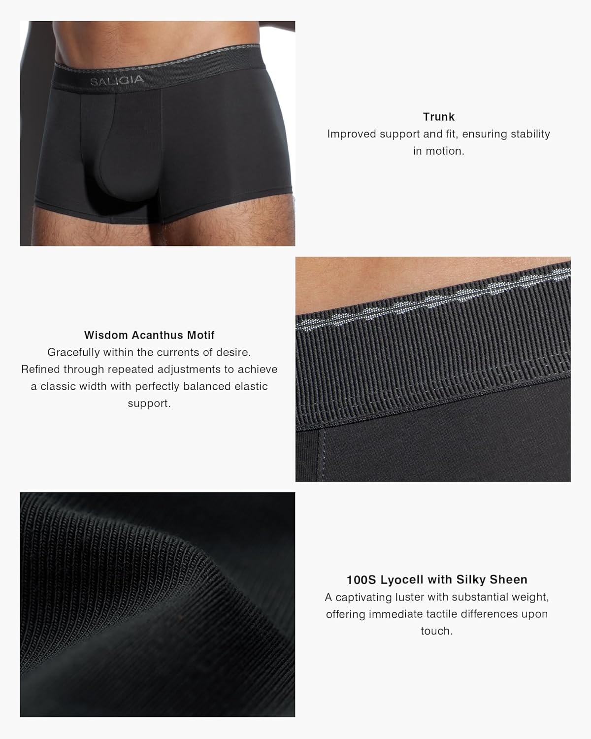 SALIGIA Men’s Trunks Underwear Sexy, Tag-Free & 100s Silky-Sheen Lyocell Boxer Briefs with No-Fly Pouch 3-Pack - Image 4