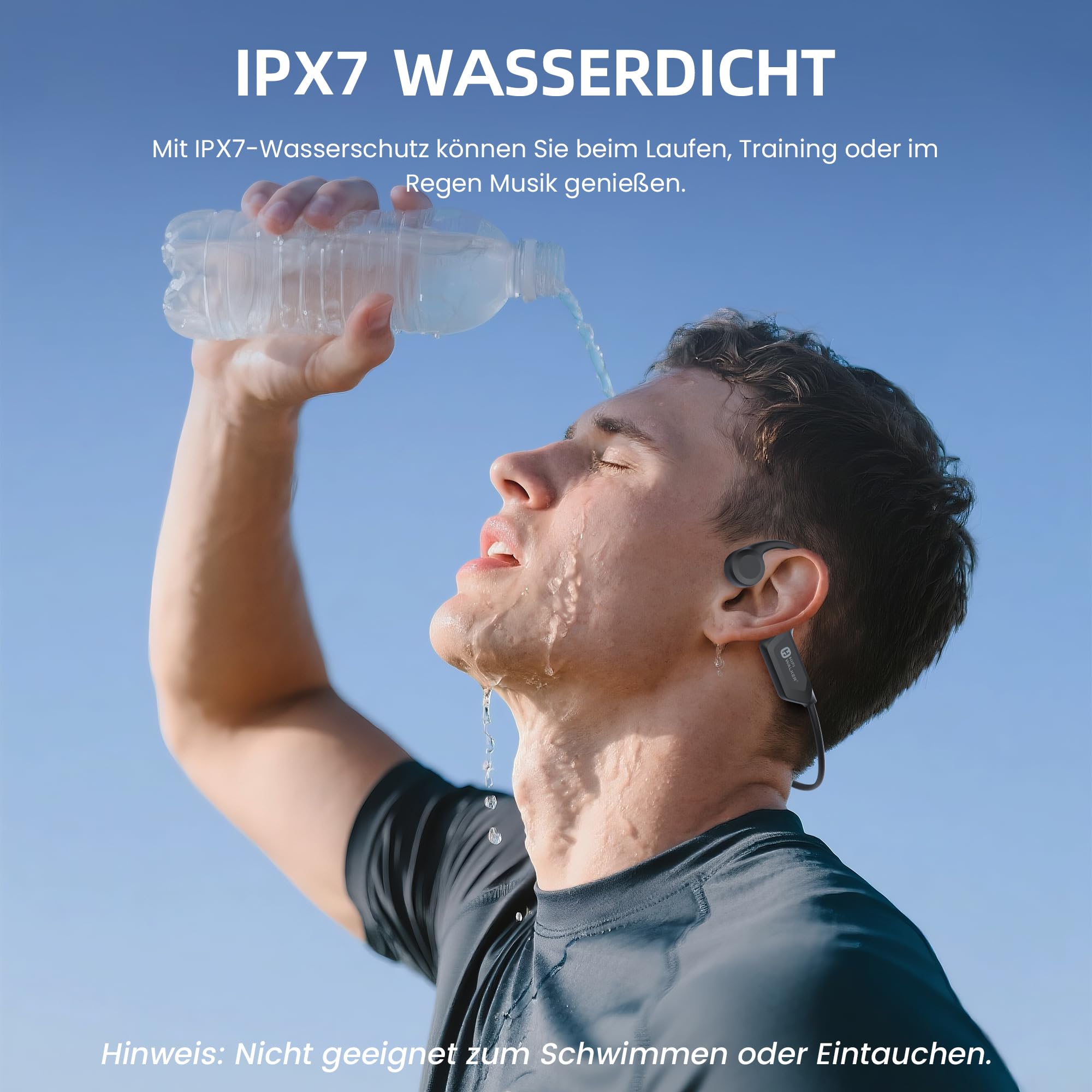 HIFI WALKER Knochenschall Kopfhörer, Open Ear Kopfhörer Bluetooth 6.0, Bone Conduction Headphones 18 Stunden Akkulaufzeit, IPX7 Wasserdicht Sportkopfhörer für Fitness/Radfahren/Fahren/Laufen