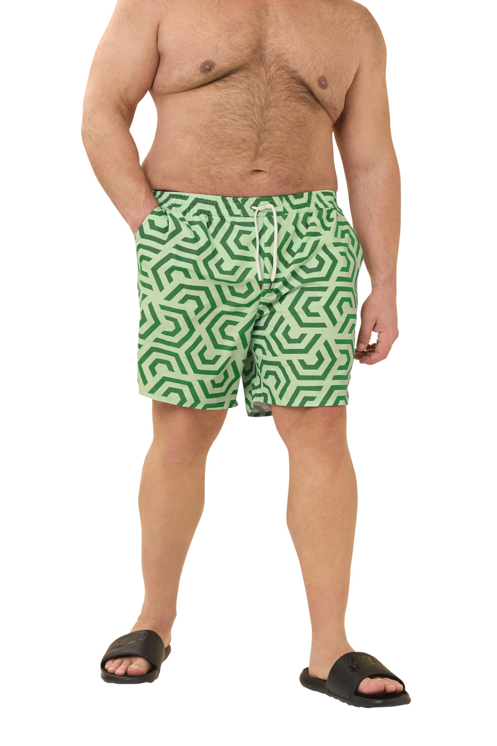 Badrhino Men's Green Big & Tall Geometric Swim Shorts - Plus Size Curve