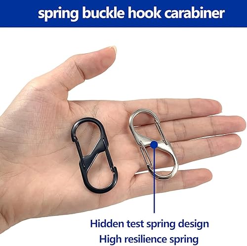 Miniatura 5 de Mosquetón S, 20 piezas de clip pequeño de aleación para llavero de 1.6 pulgadas, clips de cremallera antirrobo, mini mosquetón de doble bloqueo para