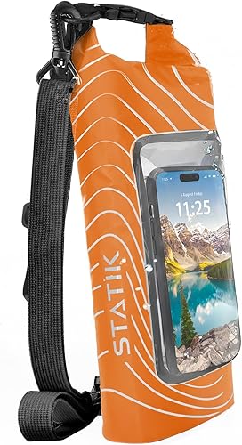 Vista 7 de Statik MarCase - Bolsa seca impermeable de 2 litros, pequeña bolsa impermeable con parte superior enrollable, ventana táctil para teléfono y rayas