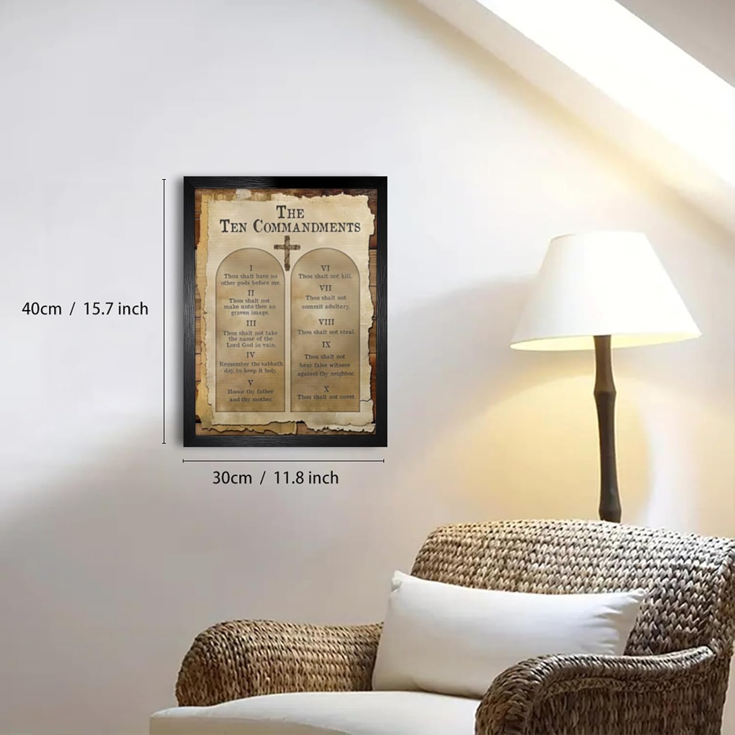 Black Framed 10 Commandments Wall Art Christian Canvas Vintage the Ten Commandments Wall Decor God Bible Verses Poster Pictures Wall Decor For Bathroom Bedroom Home Decor Framed 12x16 Inch
