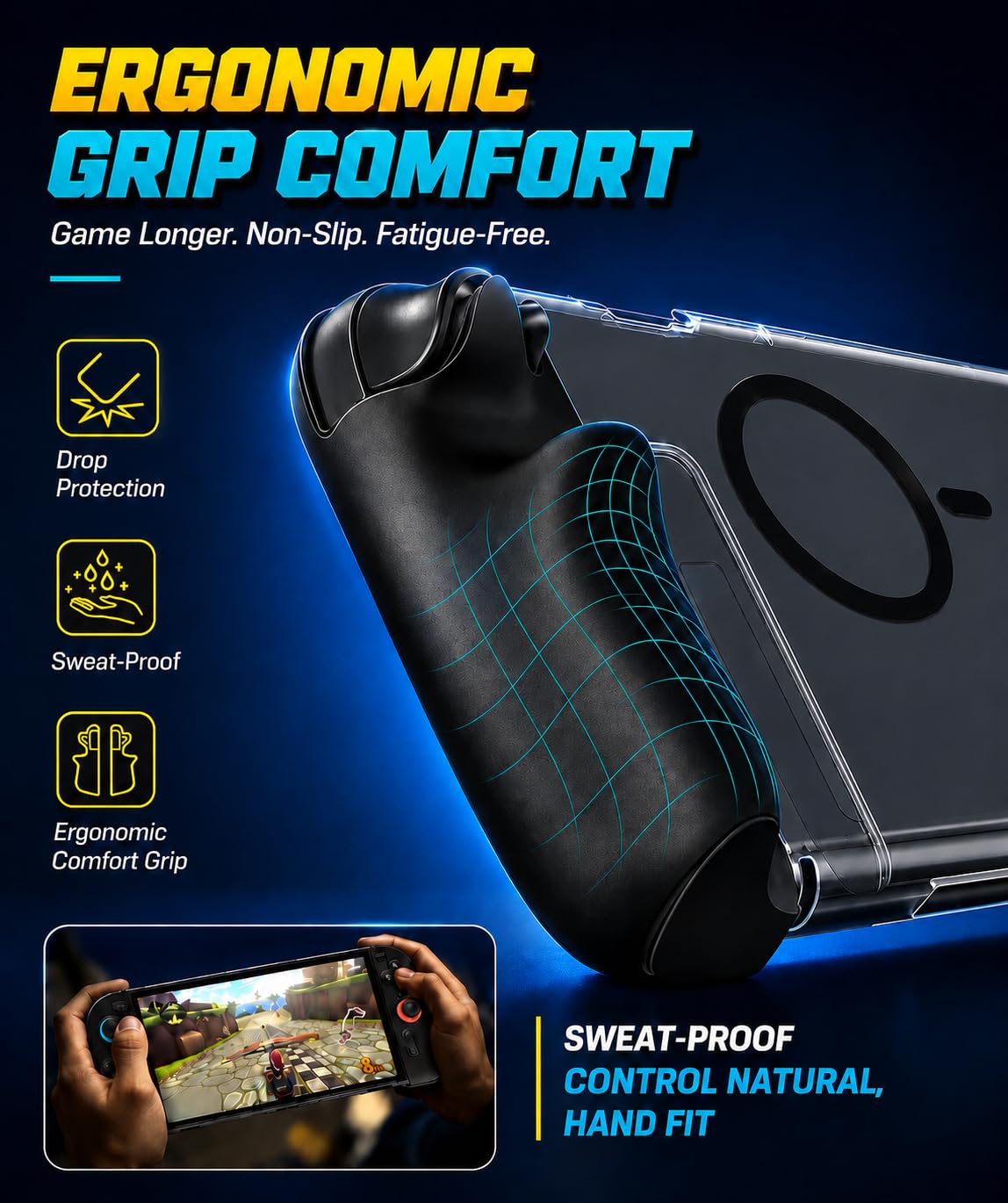 ivoler Carcasa Protectora para Nintendo Switch 2﻿, Funda Agarre Acoplable con Magnético, Grip Case y 2 Protectores de Pantalla - Translúcida
