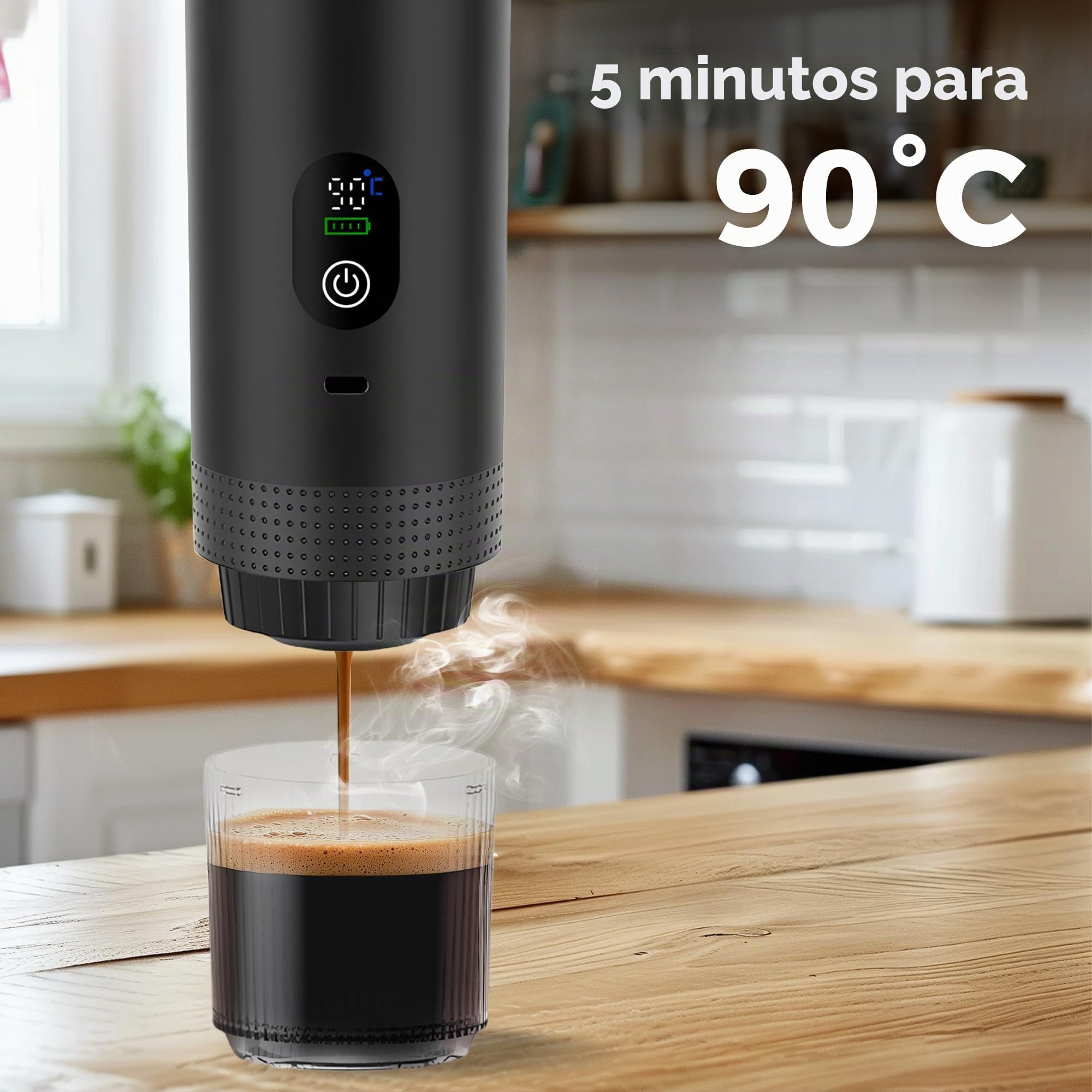 Bostar Máquina de Café Portátil con Pantalla Digital Temperatura, 3 en 1 Cafetera Espresso Eléctrica Portátil Cafetera para Camping Viaje Compatible con Cápsulas Pequeñas Grandes Café Molido-Verde