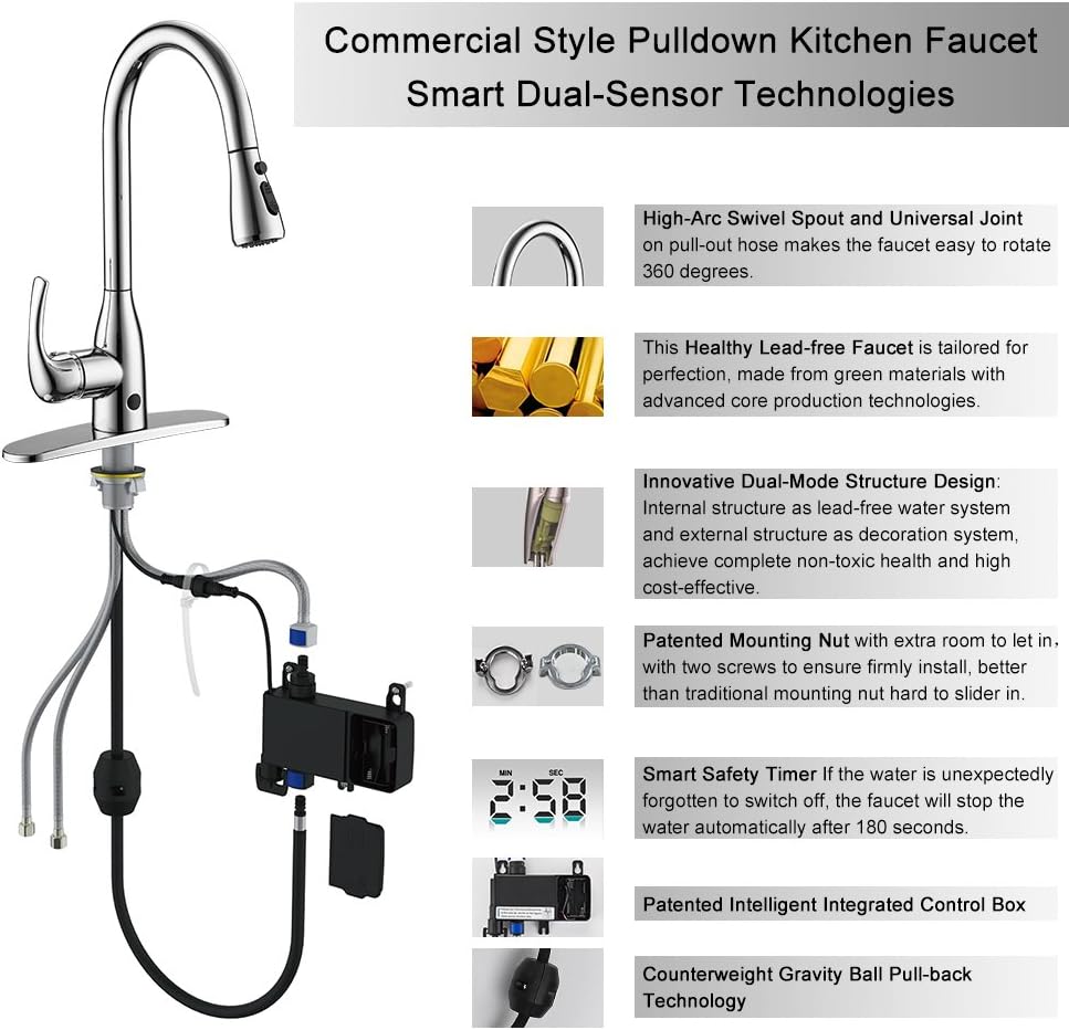 badiJum Kitchen Faucet Touchless with Pull Out Sprayer Chrome One-Handle High Arc Kitchen Faucets Set