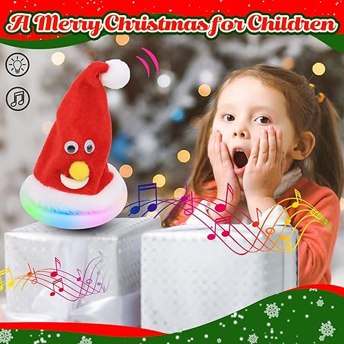 Miniatura 5 de Hopearl Juguete de sombrero de Navidad que canta bailando que brilla intensamente, agitado, eléctrico, interactivo, juguete animado de peluche,
