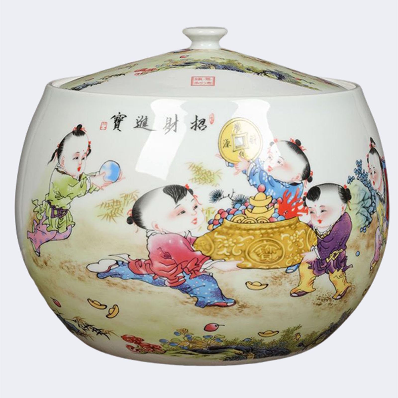 Chinese ceramic rice jar, ceramic rice jar with lid, ceramic rice bucket, household ceramic rice container, grain dispenser, airtight ceramic rice bin, airtight storage container for food storage