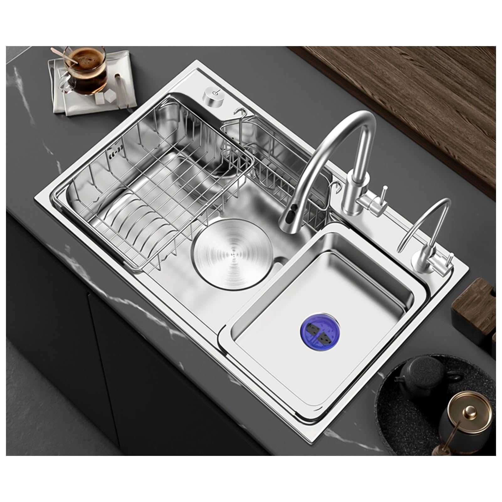 Zlthraustic One Color Large Single Bowl Kitchen Sink, 304-Stainless Steel Kitchen Bar Sink