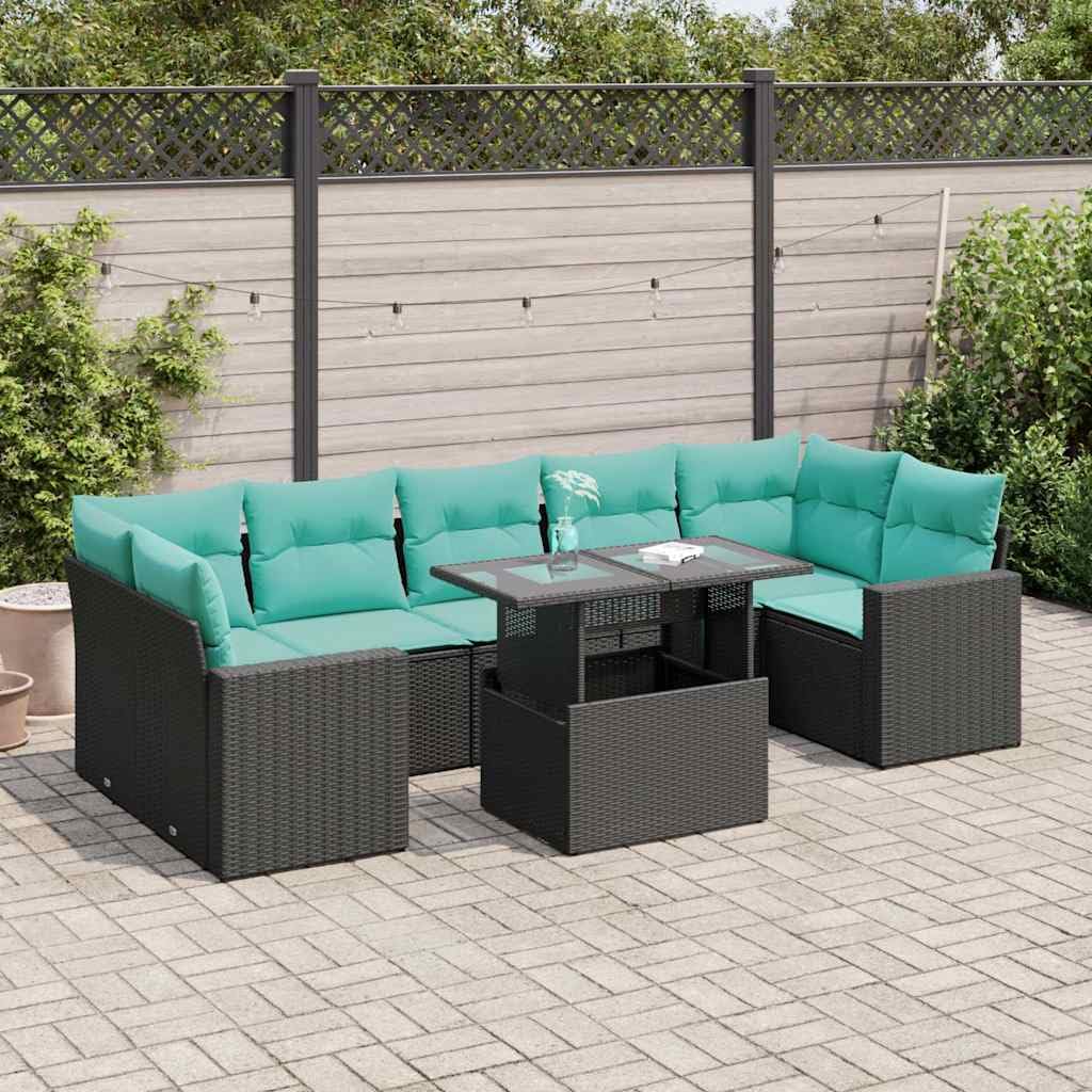 Juego de sofás de jardín de ratán de polirratán, juego de salón modular para terraza y jardín, conjunto de asientos con práctico espacio de almacenamiento, incluye cojines de asiento y