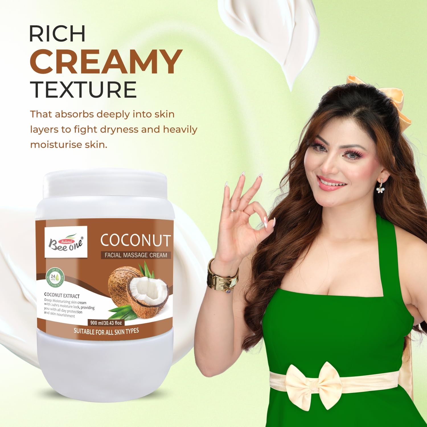 Beeone Coconut Massage Cream 900ml β Nourishing & Moisturizing Massage Cream for Smooth, Soft Skin | Enriched with Coconut Oil for Deep Hydration & Relaxation 3