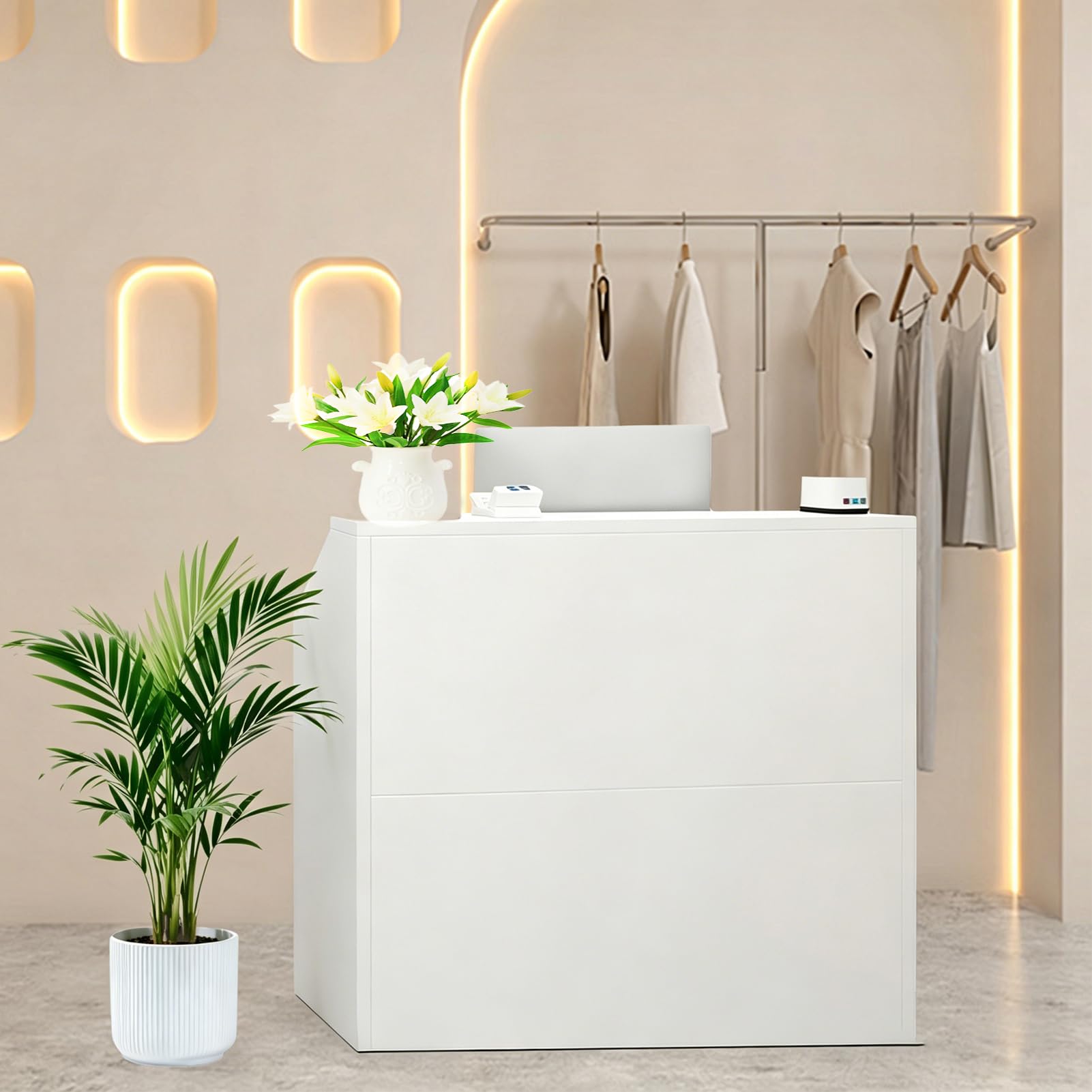 CXFSCD Small Modern Reception Desk, Freestanding Cashier Checkout Counter, Minimalist Front Desk for Salon, Clothing Store, Retail Shop, Spa & Home Office, White/Marble Options White 80CM