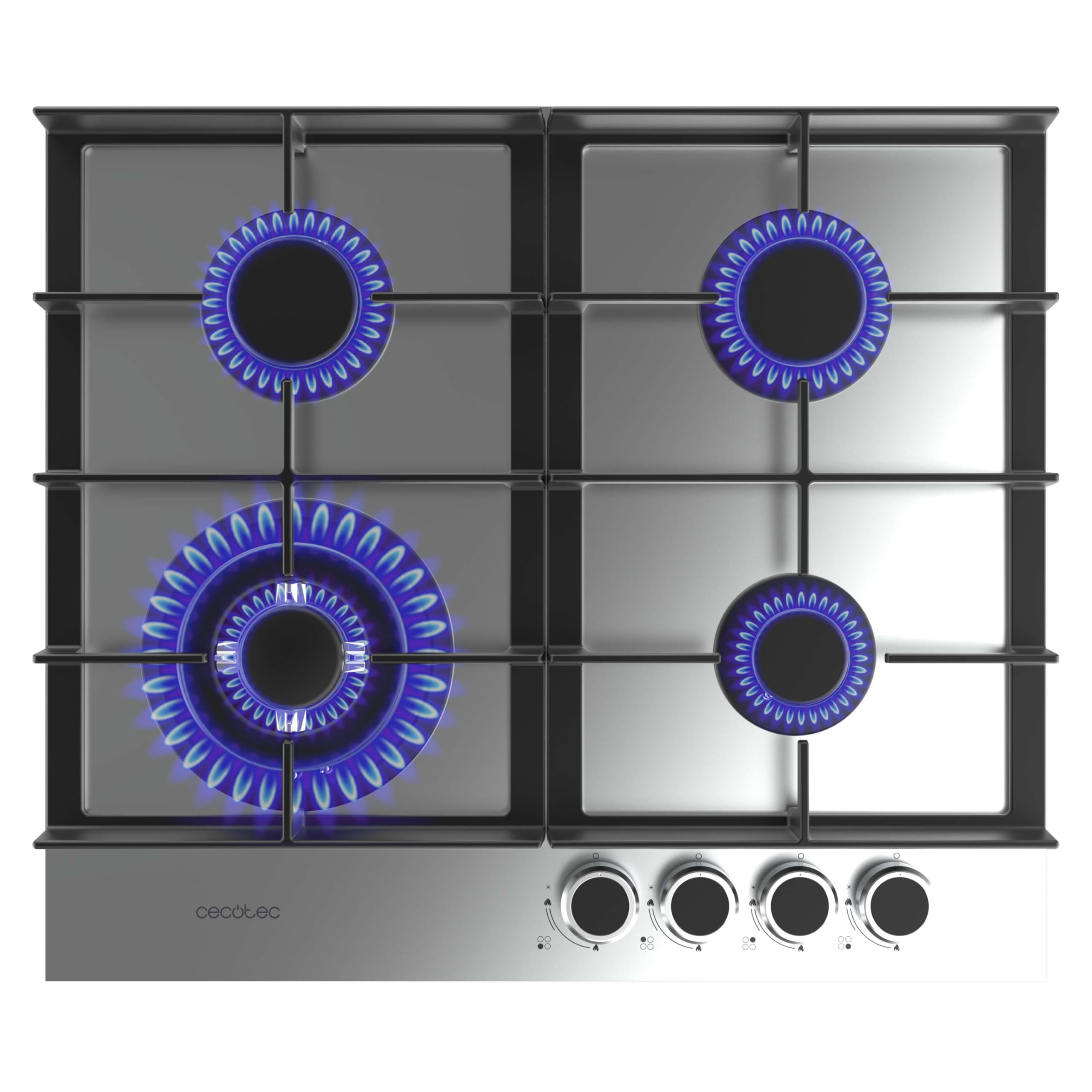 Cecotec Placa de Gas 4 Fuegos Bolero Squad G 4400F Inox. 8kW, Acero Inoxidable, Parrillas Hierro Fundido, Quemador WOK Triple Corona, Encendido Electrónico, Seguridad en Válvulas, Accesorio de Gas - 3