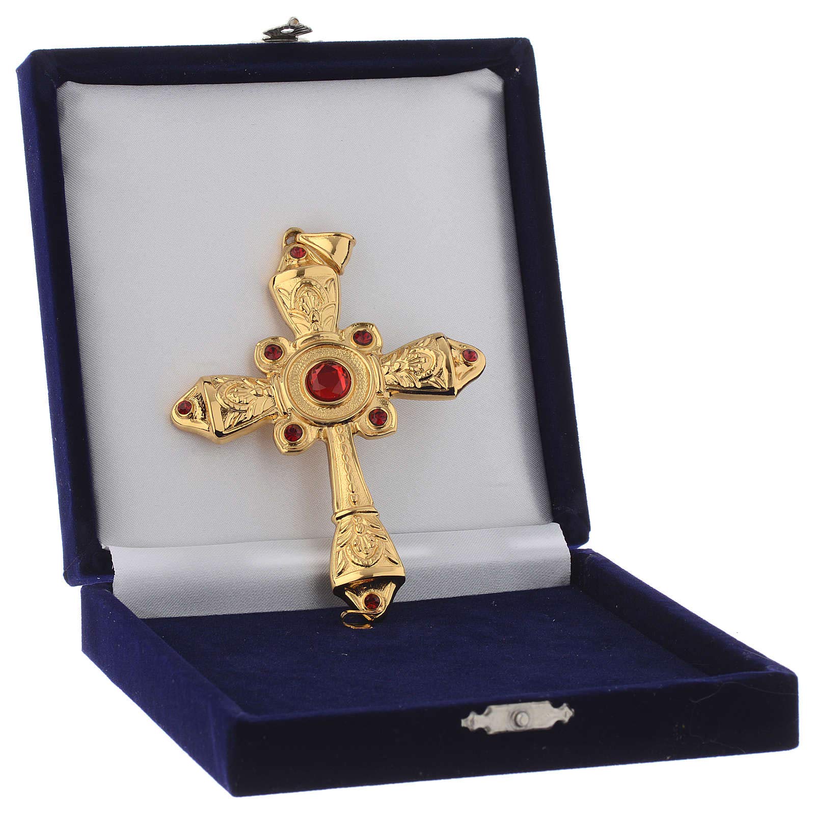 Holyart Articoli vescovili: Croce vescovile Argento 925 Dorato Cristalli Rossi