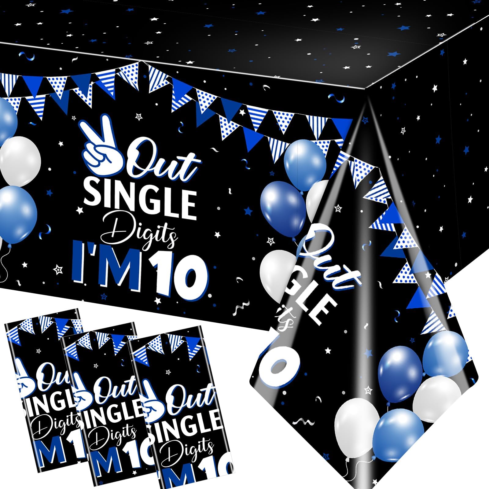 10th Birthday Decorations for Boys,3pcs Double Digits Birthday Boy Tablecloths 10 Year Old Birth-Day Decorations Plastic Table Cover for Boys Birth-Day Party