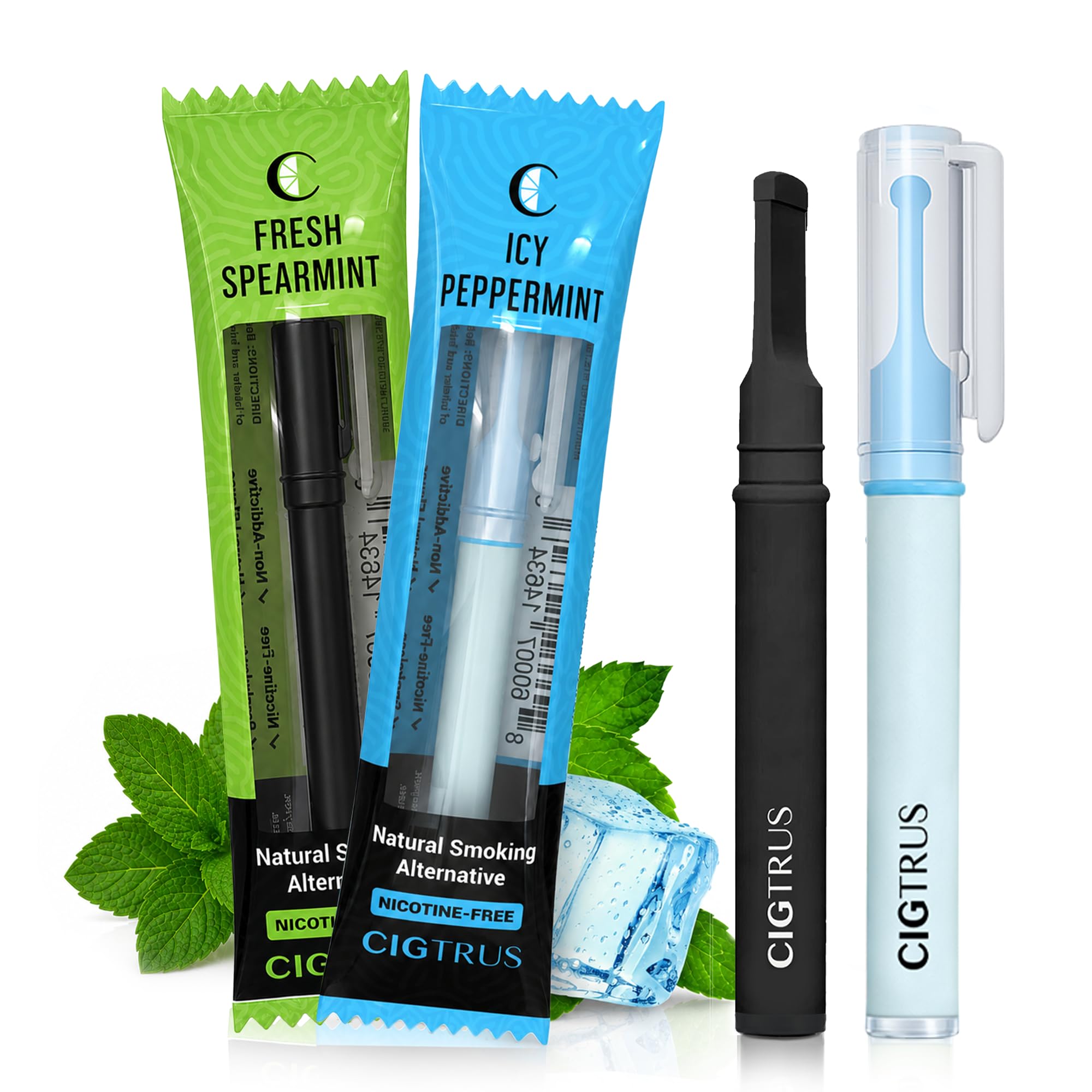 Cigtrus Natural Nicotine-Free & Tobacco-Free Smoking Alternative, Non-Electric Craving Relief, Quit Smoking Aid with Cigtrus (Peppermint & Spearmint) - Pack of 2