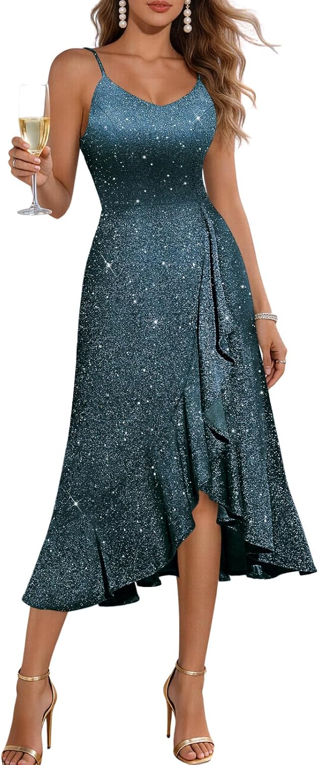 DRESSTELLS Sequin Formal Dresses Spaghetti Strap Cocktail Wedding Guset Dresses 2026 Prom Dress Evening Gowns