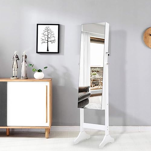 Miniatura 2 de MIYACA 6 LEDs Jewelry Mirror Armoire Organizer, Standing Lockable Jewelry Cabinet with Full-Length Body Dressing Mirror and Larger Capacity, 3