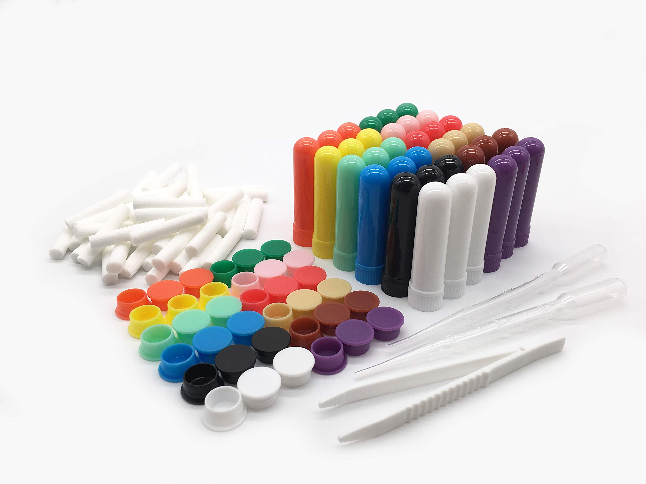 36PCS Essential Oil Aromatherapy Blank Nasal Inhaler Tubes (36 Complete Sticks+12 extra wicks+2 Polyethylene Pipette Droppers,Including 1 Tweezers) 12colors