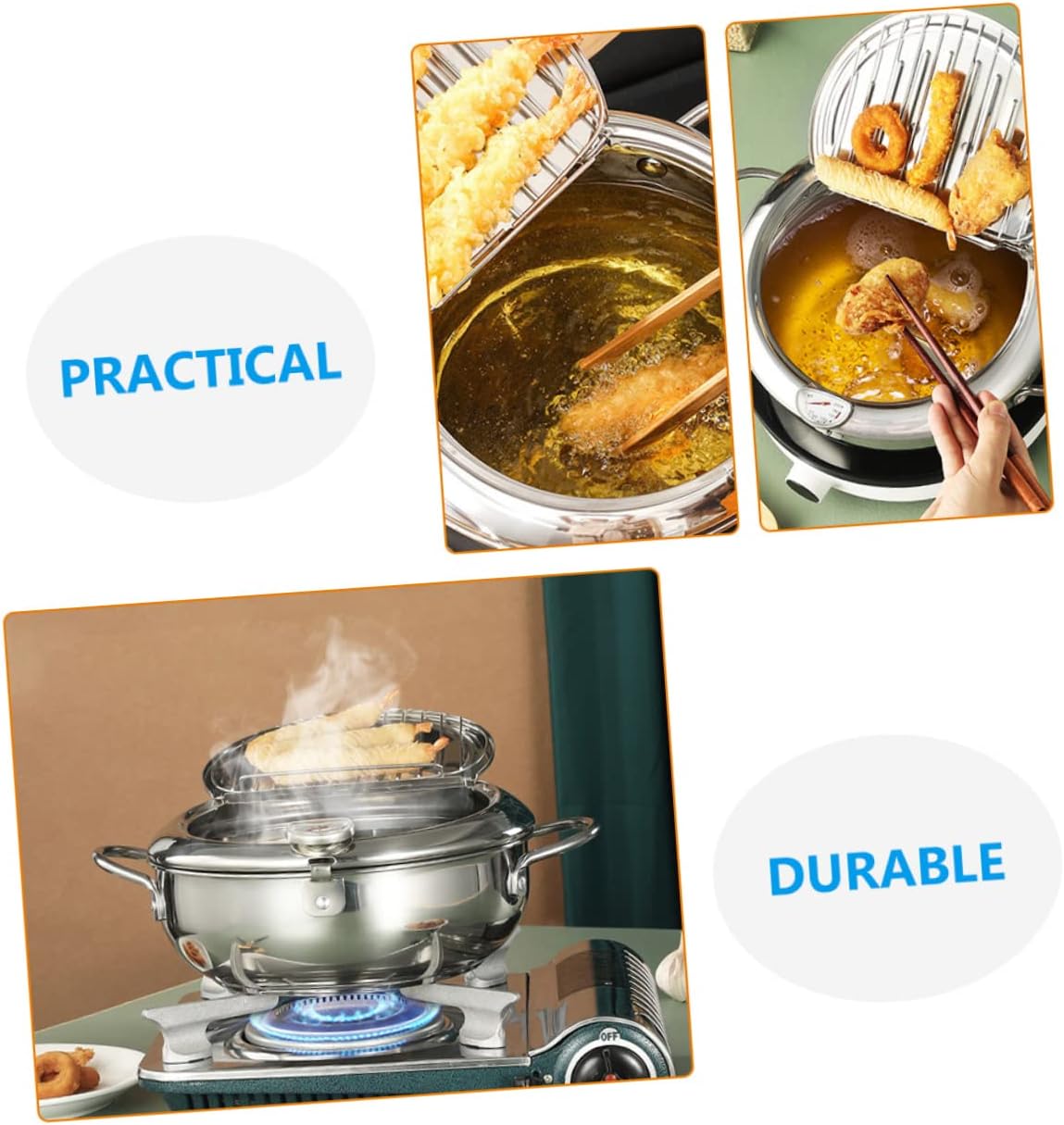 Ciieeo Fry Daddy Deep Fryer Oil Filtration Pot Frying Pan Oil Catch Pan Fryer Pot Gas French Fries Shrimp Chicken Wings