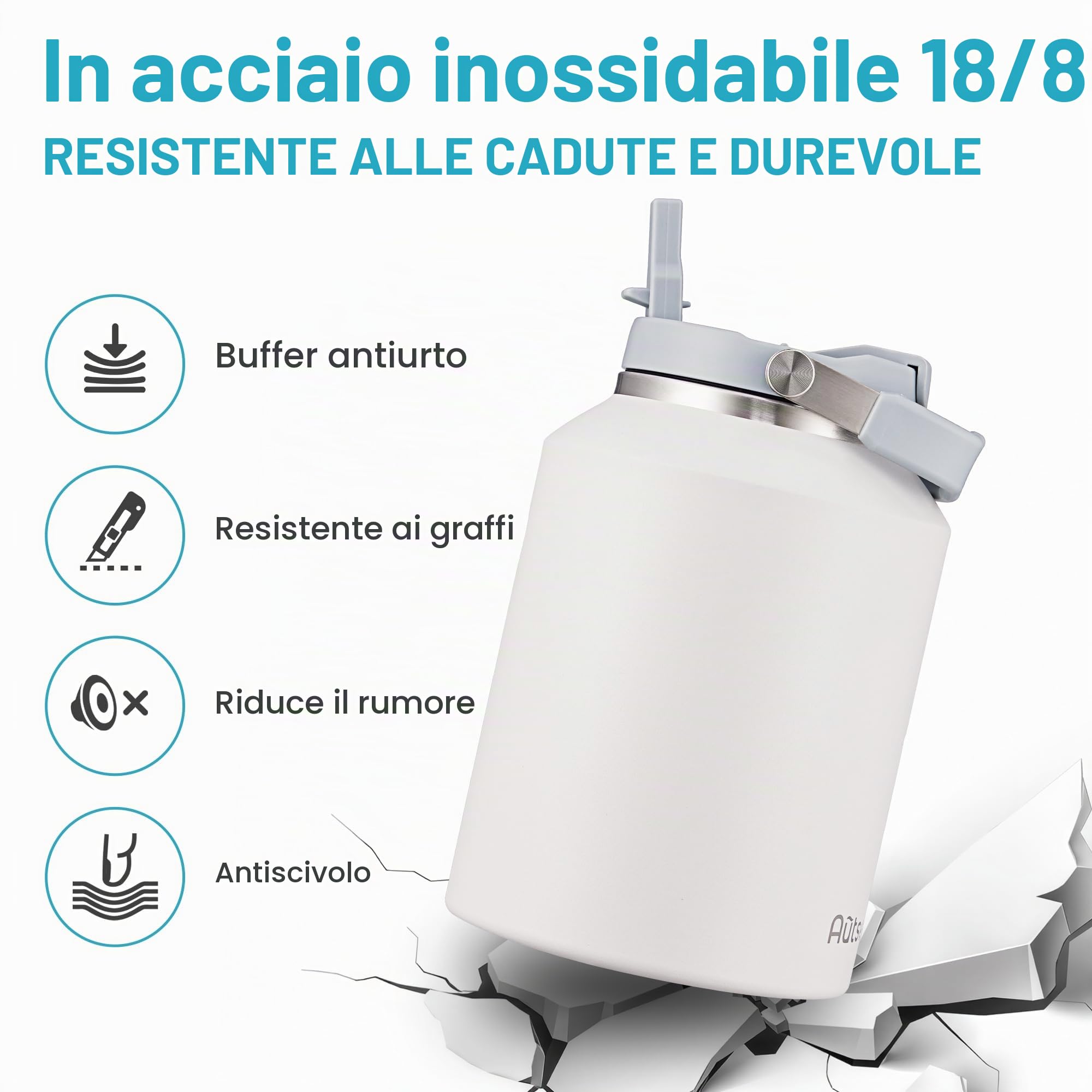 Borraccia Termica 2 litro Bottiglia Termica Senza Perdite Borraccia Palestra Sportiva in acciaio inox, rimanere fredde 24h o calde 12h, Senza BPA