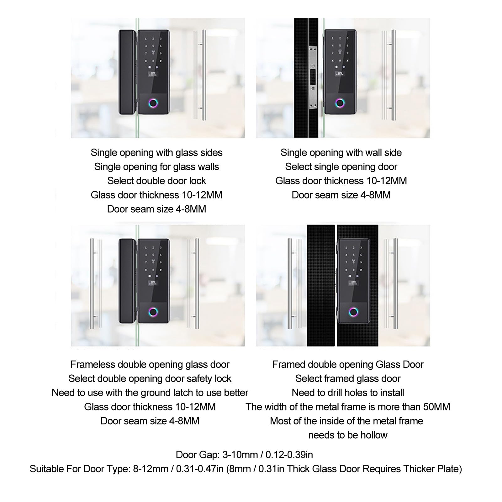 Electronic Glass Door Security Lock Virtual Password Design High Security for Home Office Aluminum