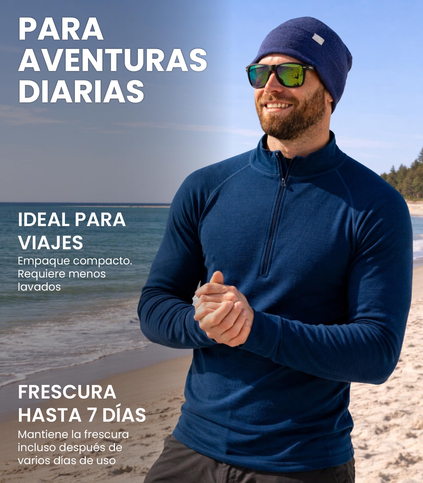 Merino.tech Camiseta Manga Larga Hombre con Cremallera et Calcetines | Capa media para running y fitness. No pica, neutraliza olores, cálida y cómoda