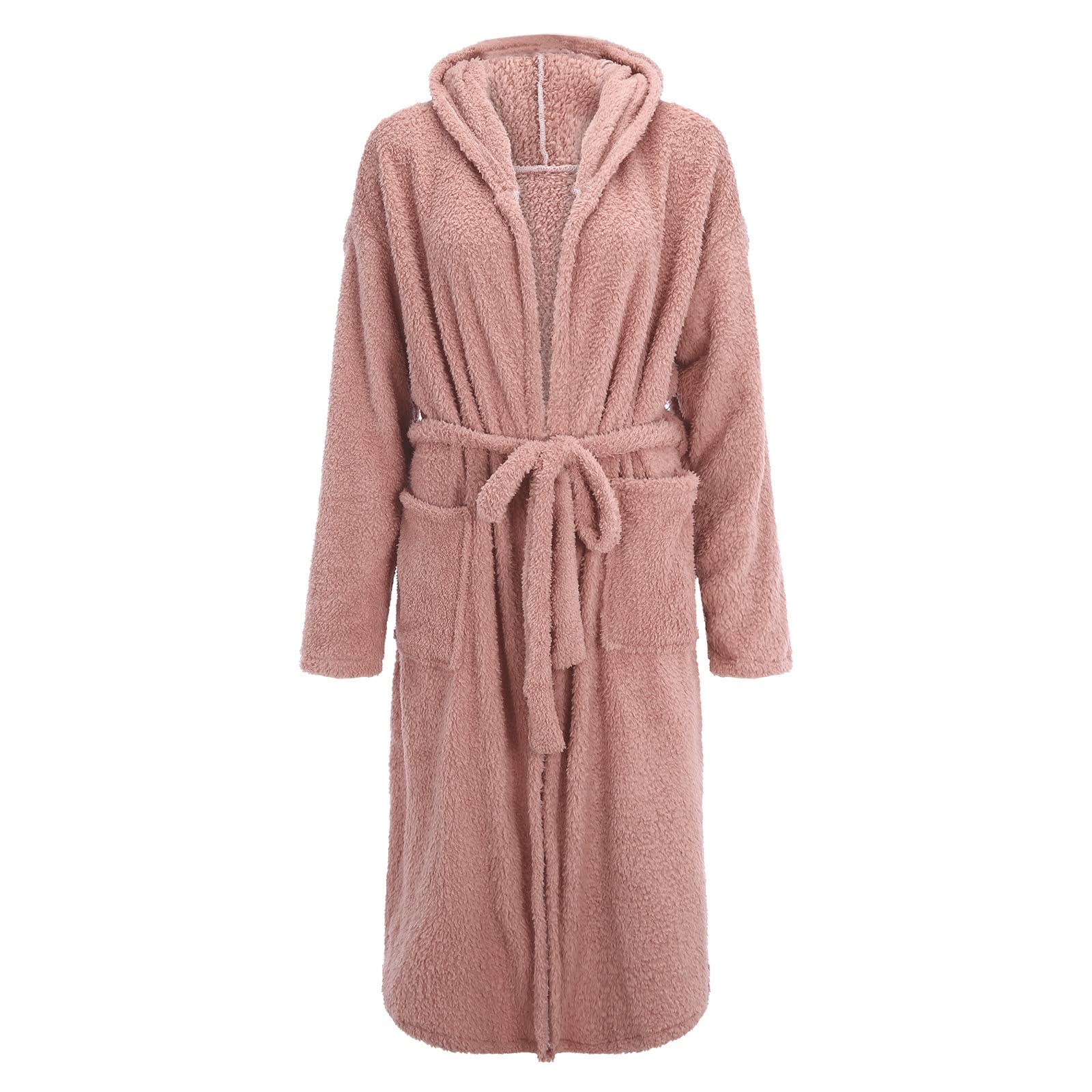 Générique Peignoir De Bain Femme avec Capuche Robe De Chambre Absorbant Poches Doux Pyjama Long Confort Leger Eponge pour Voyage, Piscine, Salle De Sport,