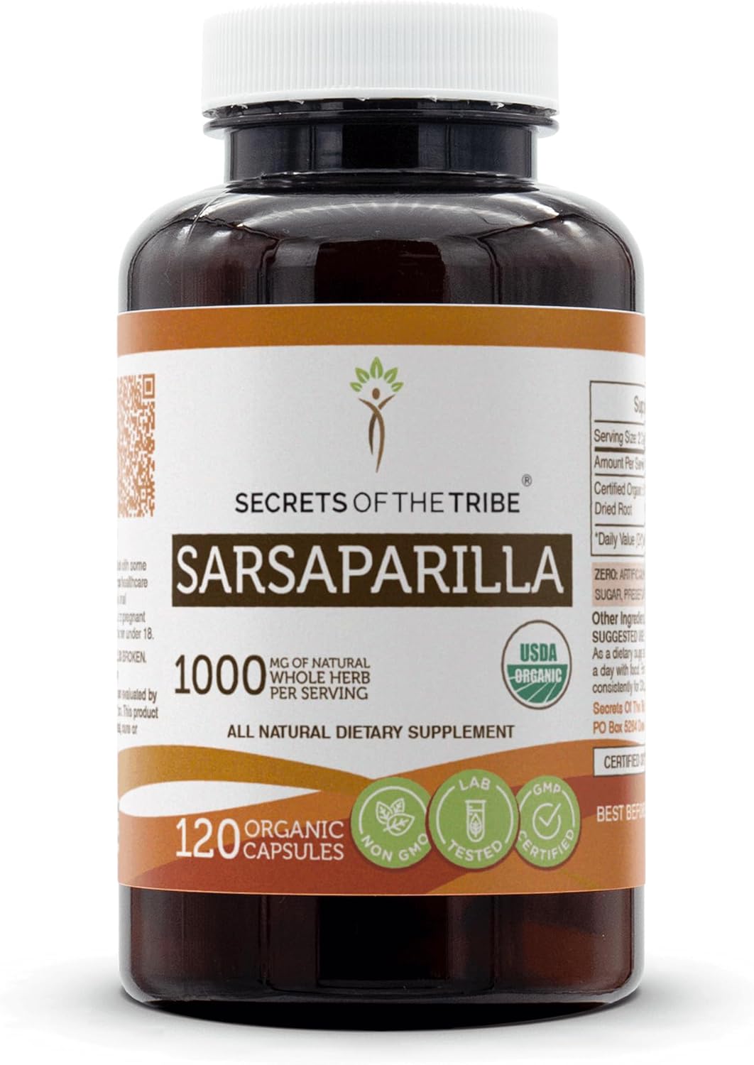 Secrets of the Tribe Sarsaparilla USDA Organic | Made with Vegetarian Capsules and Certified Organic Sarsaparilla (Hemidesmus indicus) Dried Root (120 Capsules)