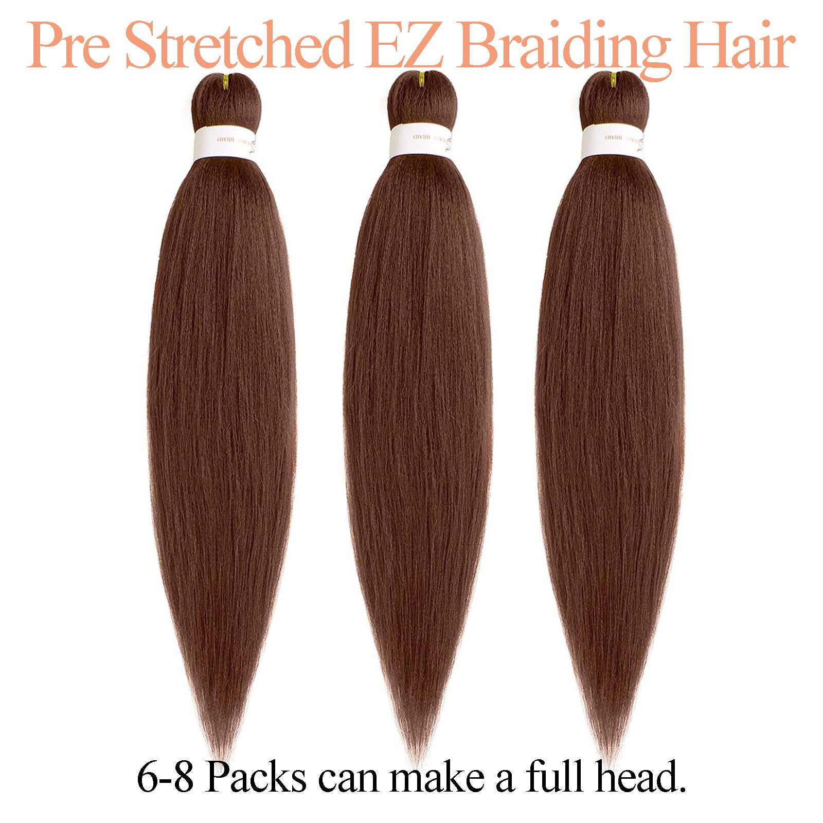 Mscat 26 Inch 3 Packs Pre Stretched Braiding Hair Brown Pre Stretched Braiding Professional Synthetic Prestretched Crochet Braids Hair Extension Hot Water Setting Yaki Texture (30#) - Image 4