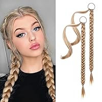 Vista 13 de YOGFIT 2 extensiones de cola de caballo trenzadas, extensiones de cabello largo y lacio envolvente, extensiones de cabello sintético suave natural