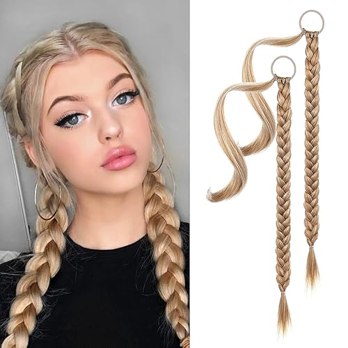 Miniatura 13 de YOGFIT 2 extensiones de cola de caballo trenzadas, extensiones de cabello largo y lacio envolvente, extensiones de cabello sintético suave natural